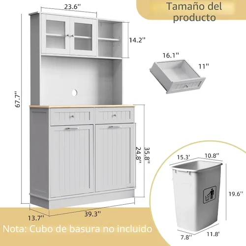 Miniatura 2 de Gabinete de Basura de Doble Inclinación Hacia Afuera Gabinete de Almacenamiento de 20 Galones con Dos Cajones Portabasura Ocultos de Madera Maciza