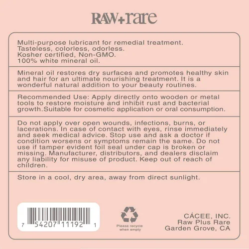 Miniatura 3 de Raw Plus Rare Aceite mineral vegano de grado alimenticio, seguro para tabla de cortar madera, bloque de carnicero, tabla de cortar de bambú y aceite