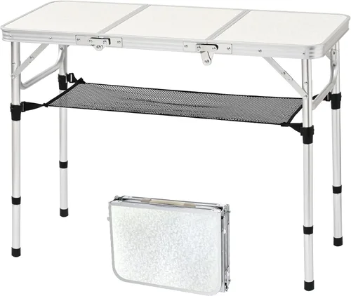 Miniatura 7 de Mesa de campamento plegable pequeña, 24 pulgadas de largo x 16 pulgadas de ancho con patas de altura ajustable, mesa de comedor de aluminio ligera