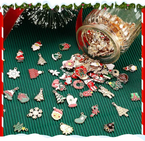 Miniatura 3 de SANNIX 350 dijes de Navidad para hacer joyas, dijes de esmalte dorado para manualidades, pulseras, collares, aretes, suministros de manualidades