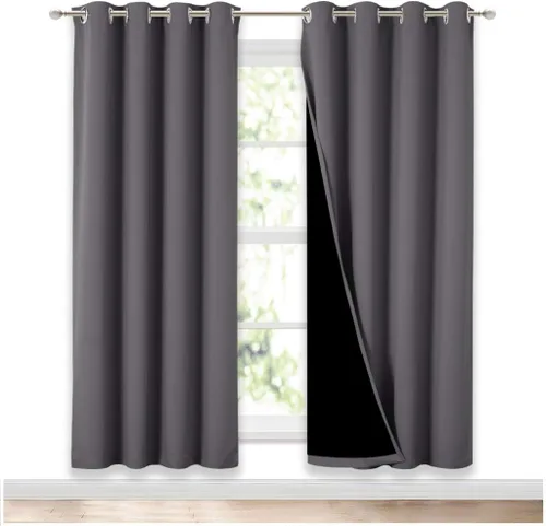 NICETOWN Paneles de Cortinas Grises de Sombra Completa, Par de Cortinas Opacas Inteligentes de Ahorro de Energía y Bloqueo de Ruido para Ventana de