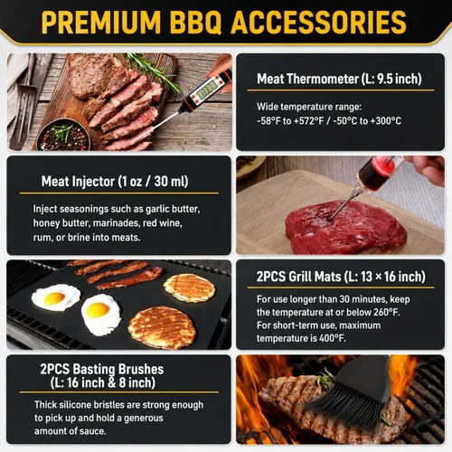 Miniatura 6 de 34 accesorios para parrilla, regalos para hombres, accesorios de barbacoa resistentes de 16 pulgadas, herramientas de barbacoa de acero inoxidable