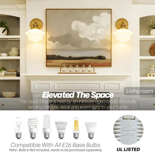 Miniatura 4 de Aplique de Pared Dorado, Luz Vintage para Tocador de Baño, Modernos Apliques de Vidrio Esmerilado Blanco Lechoso, Luces de Pared de Latón para Sala