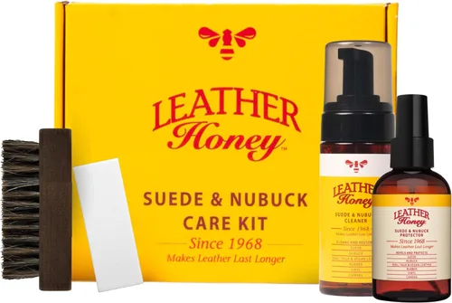 Kit de Cuidado de Gamuza y Nubuck Leather Honey: Limpiador, Protector, Cepillo y Borrador de Gamuza: Limpia, Protege y Restaura Zapatos, Botas,