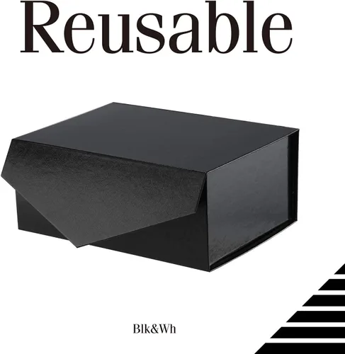 Miniatura 3 de BLK&WH Caja de regalo de 9 x 6.5 x 3.8 pulgadas, caja de regalo negra, caja de padrino, caja plegable con tapa de cierre magnético para embalaje