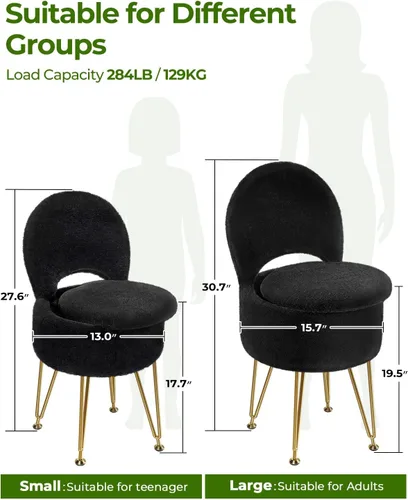 Miniatura 2 de GREENSTELL Taburete pequeño de tocador con almacenamiento y respaldo plegable, 13 x 13 x 17.7 pulgadas, otomana suave de piel sintética