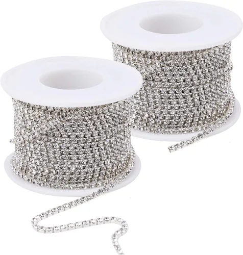 Tosnail 21.8 yardas 0.098 in Rhinestone cadena diamante cadena Rhinestone cinta para manualidades - plata cristalina