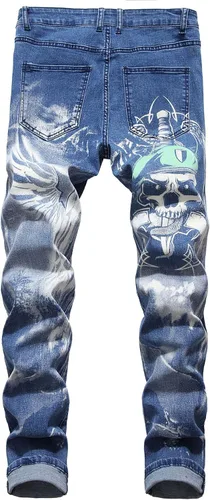 Miniatura 228 de Baylvn - Pantalones de mezclilla entallados y estampados para hombre con corte recto