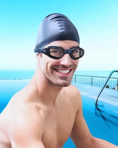 Miniatura 7 de Aegend Gafas de natación, gafas de natación sin fugas, protección completa para adultos, hombres, mujeres y jóvenes Negro con correa azul