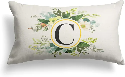 Miniatura 20 de Snycler Fundas de almohada con monograma de letra L, floral, 18 x 18 pulgadas, almohadas de primavera verdes, fundas decorativas de verano, Estilo L