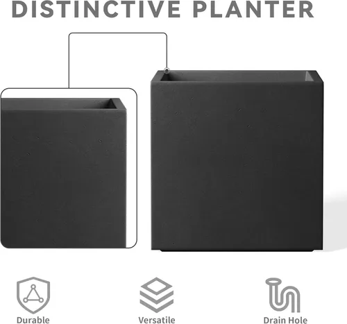 Miniatura 7 de Kante Maceta cuadrada de hormigón de 10 pulgadas para exteriores, interiores, patio, jardín, maceta grande con orificio de drenaje y tapón de goma