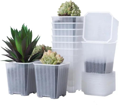 Miniatura 11 de Macetas de vivero transparentes verdes de 3 pulgadas de Foxany, 30 piezas de maceta de plástico grueso, paquete variado de macetas cuadradas