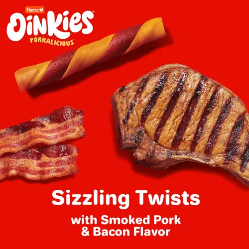 Miniatura 4 de Hartz Oinkies Sizzling Twists Golosinas masticables naturales para perros con sabor a tocino, sin piel cruda, 8