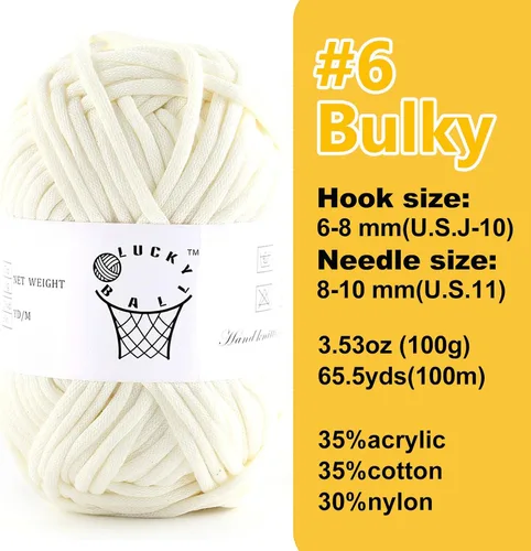 Miniatura 2 de Hilo de 100g para Ganchillo y Tejer, 66 yardas/60m de Hilo de Algodón para Principiantes, Hilo de Mezcla de Acrílico Algodón-Nylon para Kit de Blanco