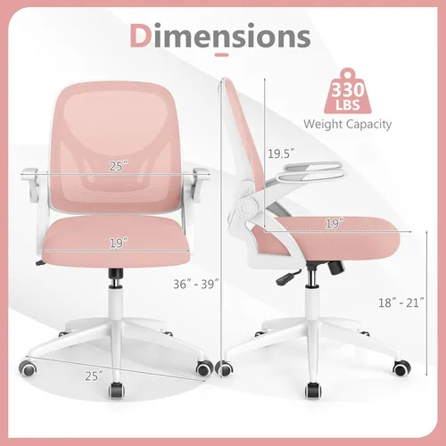 Miniatura 3 de Giantex Silla de oficina de malla, silla de escritorio ergonómica con brazos abatibles y soporte lumbar, escritorio giratorio de altura ajustable