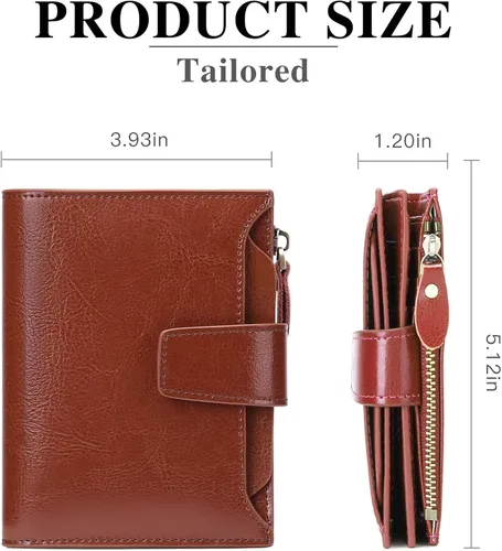 Miniatura 3 de FALAN MULE - Cartera de cuero auténtico para mujer pequeña plegable compacta con interferencia de radiofrecuencia RFID