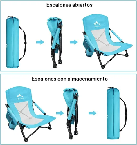 Miniatura 5 de Oileus Silla de playa baja para tienda de campaña/refugio/campamento/al aire libre/mochilero al aire libre, sillas reclinables plegables con soporte