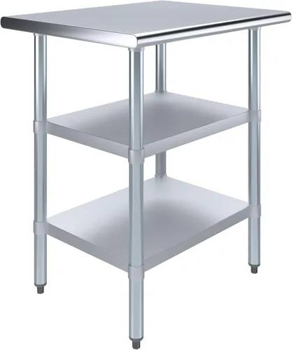 Miniatura 23 de Mesa de trabajo de acero inoxidable con 2 estantes Mesa de utilidad de metal Mesa de utilidad NSF para uso comercial y residencial