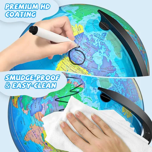 Miniatura 5 de Globo de 33 cm para niños y adultos, globo mundial interactivo para niños con base estable de metal pesado, superficie HD impermeable y escribible