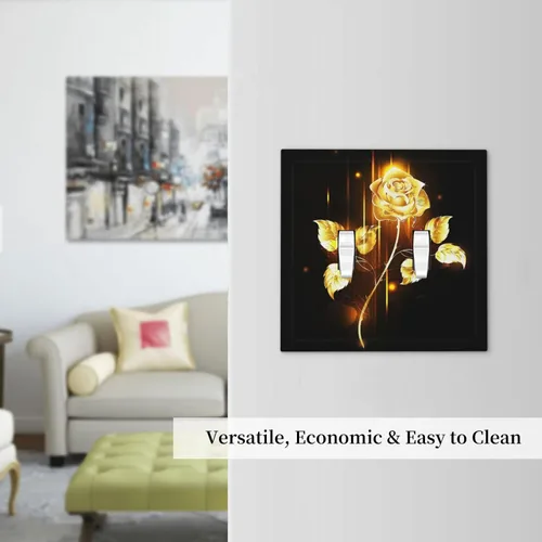 Miniatura 483 de Cubiertas de placa de pared de 3 gang con interruptor de luz de triple palanca, en negro y dorado con esplendor de oro rosa, estampado floral