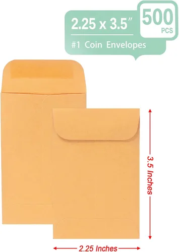 Miniatura 3 de Xxcxpark 500 sobres para monedas #1, sobres de papel kraft marrón de 2-1/4 x 3-1/2 pulgadas, sobres clásicos de papel kraft para piezas pequeñas