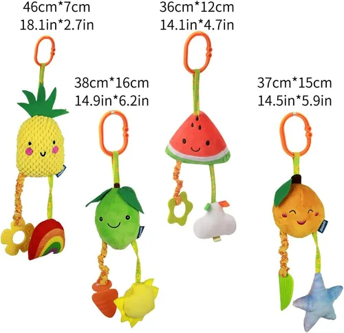Miniatura 5 de KAKIBLIN Juguetes de sonajero colgantes para bebé, paquete de 4 juguetes suaves para asiento de automóvil, juguete chirriante para bebé, recién