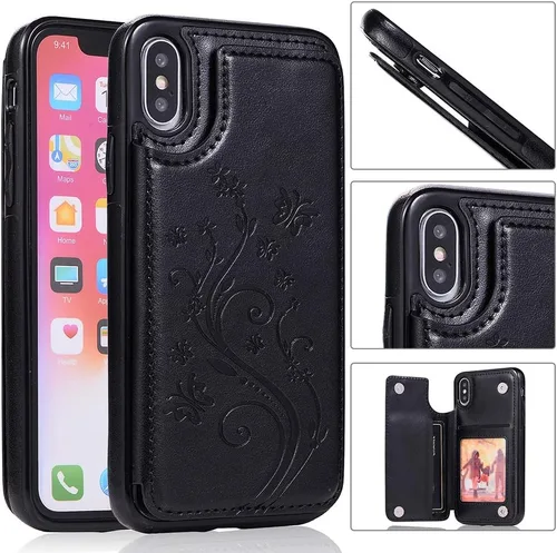 Miniatura 3 de Funda de teléfono para iPhone Xs X 10 10s con protector de pantalla de vidrio templado, tarjetero con soporte para tarjetero, funda de cuero