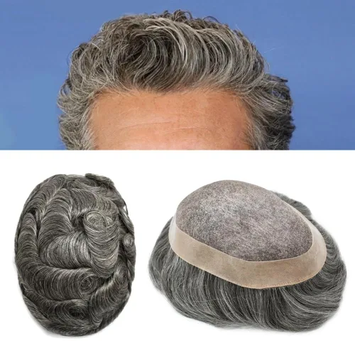 Miniatura 16 de LYRICAL HAIR Toupee - Sistema de cabello de repuesto para hombre, monofilamento fino, monofilamento, peluca de cabello humano de piel duradera