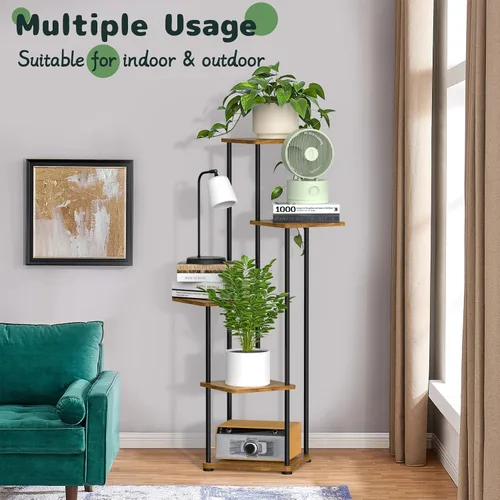 Miniatura 4 de Soporte para plantas de interior, 5 niveles altos para plantas, estante para plantas interiores, estante de exhibición de esquina, soporte