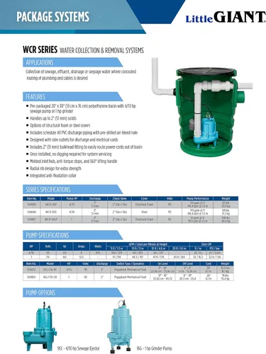 Miniatura 9 de Little Giant WCR-9SS 115 Voltios, 4/10 HP, 4800 GPH Sistema Automático de Recolección y Remoción de Agua/Filtración para Exteriores con Bomba