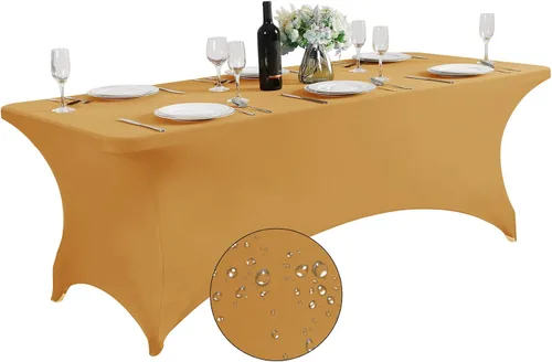 Miniatura 33 de SuperO - Paquete de 2 manteles de elastano impermeables para mesas de 6 pies, mantel elástico universal ajustable para fiestas, banquetes, bodas
