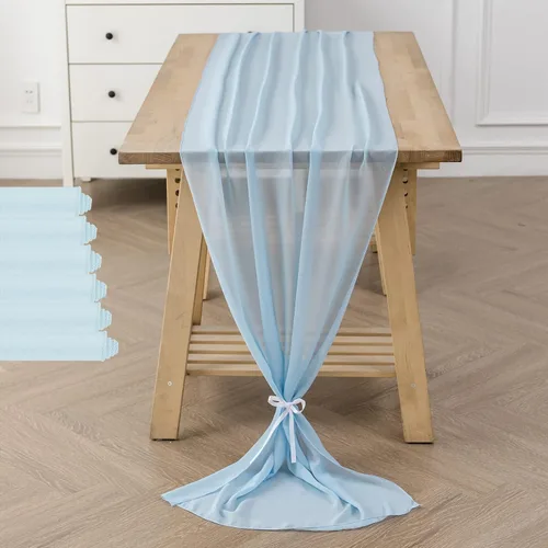 Miniatura 35 de Paquete de 2 caminos de mesa de gasa de 10 pies de 29 x 120 pulgadas, camino de mesa romántico transparente para boda, fiesta de cumpleaños