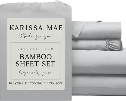Miniatura 31 de KARISSA MAE Juego de sábanas tamaño individual de viscosa de bambú refrescante, 100% cultivadas orgánicamente, bolsillo profundo de 18 pulgadas