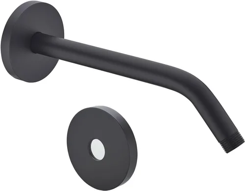 Miniatura 42 de Brazo de ducha de 16 pulgadas con brida, acero inoxidable negro mate de 90 grados, brazo de extensión de cabezal de ducha montado en la pared