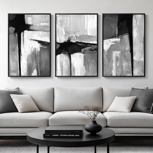 Miniatura 22 de Arte abstracto neutro en blanco y negro para sala de estar, 3 cuadros de impresiones en lienzo, para paredes, imágenes geométricas minimalistas