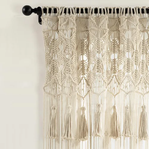 Miniatura 3 de Lush Decor Panel Individual de Cortina de Ventana de Algodón con Borlas de Macramé Boho 40" An x 84" L Neutro - Cortinas de Macramé para Ventanas