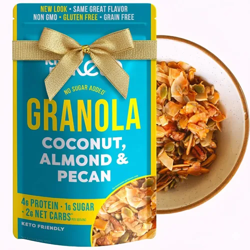 Kiss My Keto Cereal de granola – Granola de coco y almendras pecanas Keto Granola baja en carbohidratos (0.07 oz neto) Granola baja en azúcar (0.04