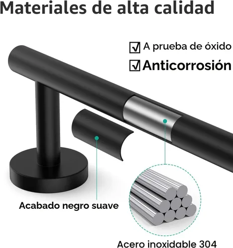 Miniatura 3 de USHOWER Toallero negro mate, toallero de 24 pulgadas para baño montado en la pared, barra de toalla gruesa de acero inoxidable SUS304, decoración