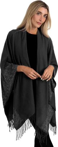 Miniatura 2 de Jessica McClintock Ruana suave con tachuelas de borde exterior, R19168jms-negroplata (Bsv)
