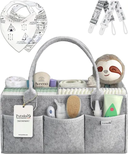 Miniatura 14 de PUTSKA Organizador de Caddy de Pañales para Bebé - Cesta de Almacenamiento de Guardería para Estación de Pañales, Lista de Regalos de Baby Shower
