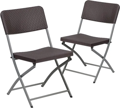 Flash Furniture HERCULES Series - Silla plegable de plástico de ratán marrón con marco gris