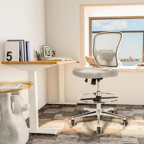 Miniatura 2 de Silla de dibujo, silla de oficina alta para escritorio de pie, taburete de dibujo con soporte lumbar, altura ajustable y anillo para el pie