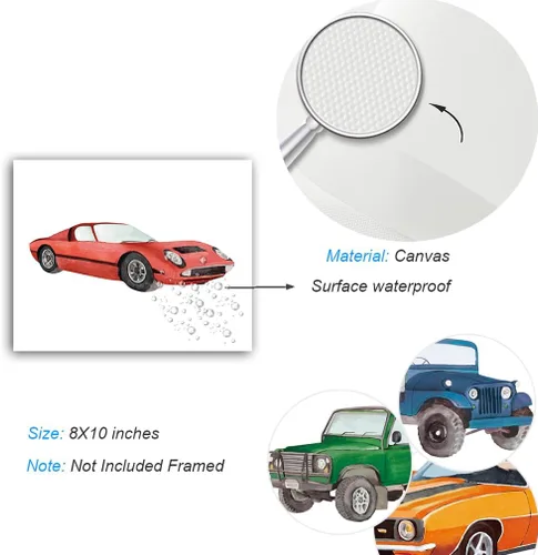 Miniatura 7 de XUOIAYNB Impresiones artísticas clásicas de acuarela para automóvil, diseño retro de auto todoterreno (8 x 10 x 6 unidades, sin marco), obra de arte