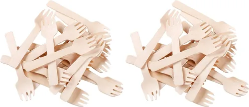 Miniatura 10 de Gmark Mini tenedores de madera extra gruesos de 0.059 in (4 pulgadas) – 100 utensilios de madera de abedul resistentes 2 en 1 – Combo resistente