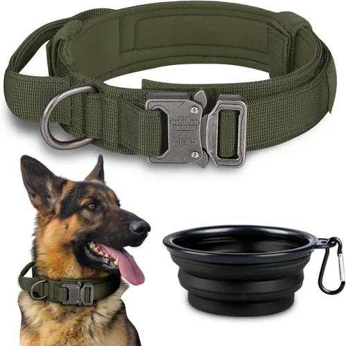 Miniatura 18 de COOYOO Juego de 3 collares tácticos para perros, collar ajustable de nailon para entrenamiento militar con mango de control y hebilla de metal