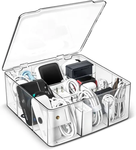 Caja organizadora de cables y cargador con 10 bridas de alambre, caja de almacenamiento adaptadora, organizador de almacenamiento de cable de carga