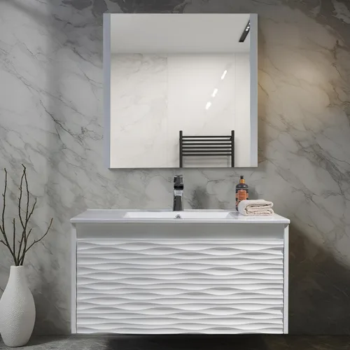 Miniatura 12 de BLOSSOM Tocador de baño blanco de 48 pulgadas con fregadero, tocador de baño flotante de madera con fregadero de 48 pulgadas, espejo, gabinete