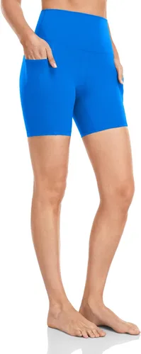 HeyNuts Pantalones cortos de ciclismo esenciales con bolsillos laterales para mujer, pantalones cortos de compresión de cintura alta para yoga, 4,