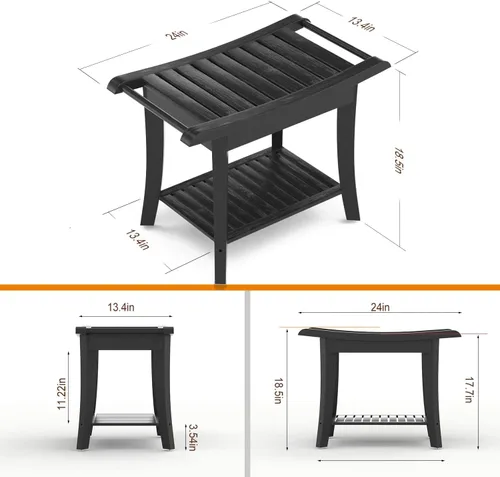 Miniatura 2 de Taburete Banco de Ducha de Bambú Impermeable con Estante de Almacenamiento para Afeitarse las Piernas o Asiento de Baño de Spa en el Baño y Dentro