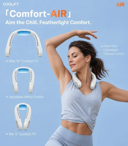 Miniatura 8 de TORRAS COOLiFY Air 2026 Ventilador de cuello mejorado de aire acondicionado, doble flujo de aire profesional, ventilador portátil ultraligero Negro